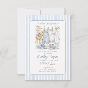We Can Bearly Wait Blue Baby Shower Invitation