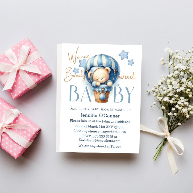 We can Bearly Wait Blue Baby Shower Invitations (Creator Uploaded)