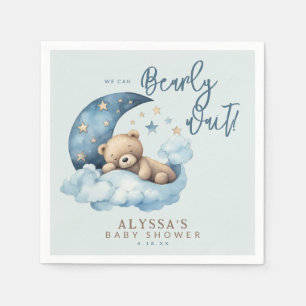 We Can Bearly Wait Blue Baby Shower Napkin