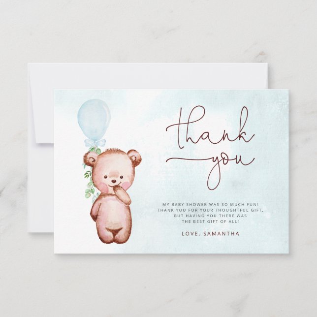 We Can Bearly Wait Blue Baby Shower Thank You Card (Front)