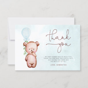 We Can Bearly Wait Blue Baby Shower Thank You Card