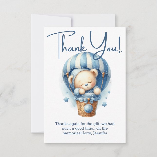 We Can Bearly Wait Blue Baby Shower Thank You Card (Front)