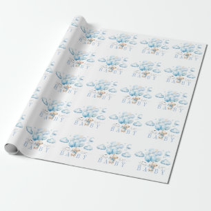 We Can Bearly Wait Blue Baby Shower Wrapping Paper