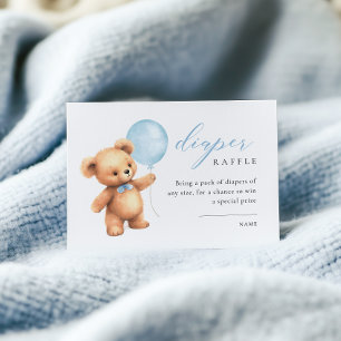 We Can Bearly Wait Blue Balloon Diaper Raffle Enclosure Card