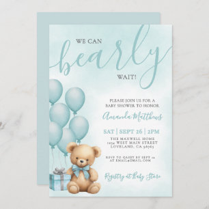 We Can Bearly Wait Blue Bear Baby Shower Invitation