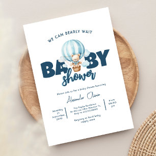 We can Bearly Wait Blue Bear Baby Shower Invitation