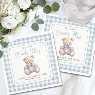 We Can Bearly Wait Blue Bear Baby Shower Napkin