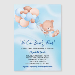 We Can Bearly Wait Blue Beige Boy Baby Shower Magnetic Invitation