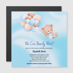 We Can Bearly Wait Blue Beige Boy Baby Shower Magnetic Invitation