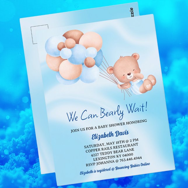 We Can Bearly Wait Blue Beige Boy Baby Shower  Postcard (🧸 We Can Bearly Wait! Blue & Beige Baby Shower Postcard – Cuteness Overload! 💙✨)