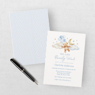 We Can Bearly Wait Blue Boy Baby Shower Invitation