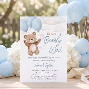 We Can Bearly Wait Blue Boy Baby Shower Invitation