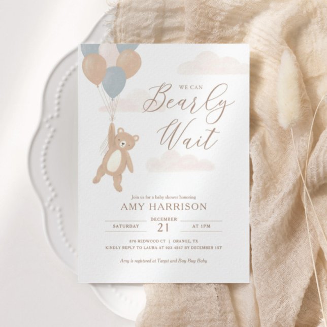 We Can Bearly Wait Blue Boy Baby Shower Invitation (Creator Uploaded)