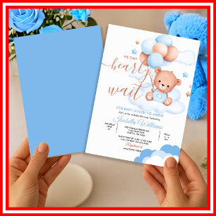 We Can Bearly Wait Blue Boy Baby Shower Invitation