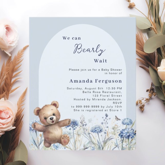 We can bearly wait blue boy Baby Shower invitation (Creator Uploaded)
