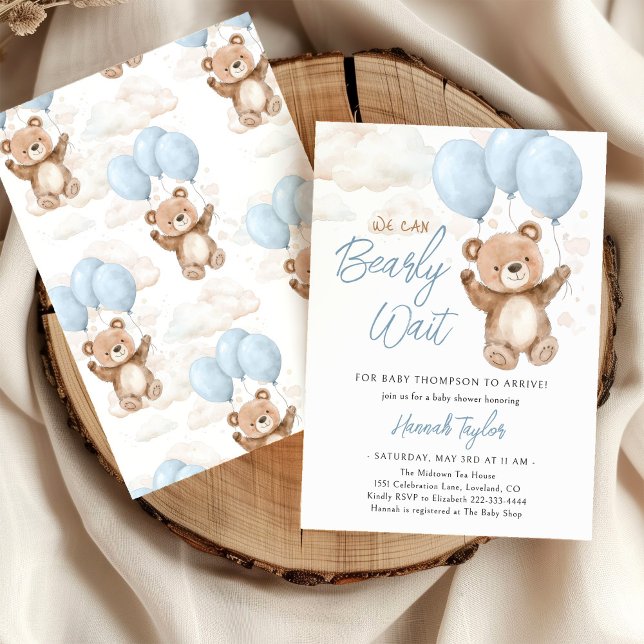 We Can Bearly Wait Blue Boy Baby Shower Invitation (Creator Uploaded)