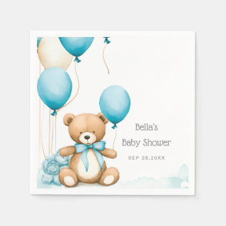 We Can Bearly Wait Blue Boy Baby Shower Napkin