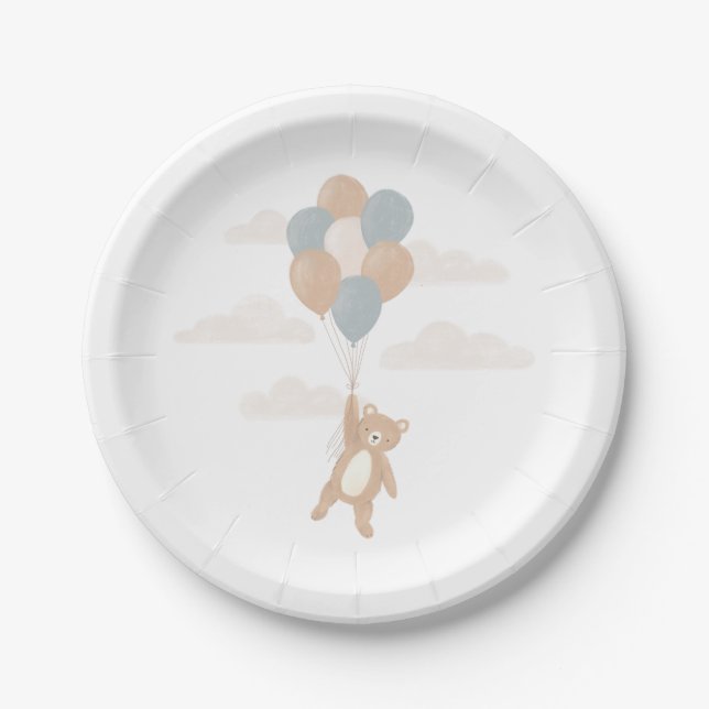 We Can Bearly Wait Blue Boy Baby Shower Paper Plate (Front)