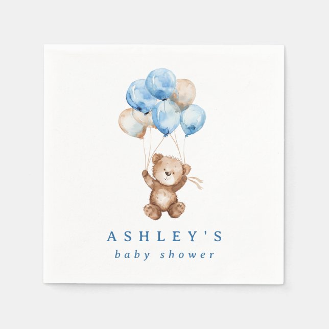We Can Bearly Wait Blue Boy Bear Baby Shower Napkin (Front)