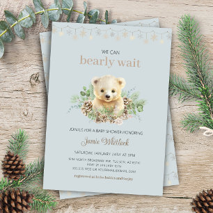 We Can Bearly Wait Blue Boy Winter Baby Shower Invitation