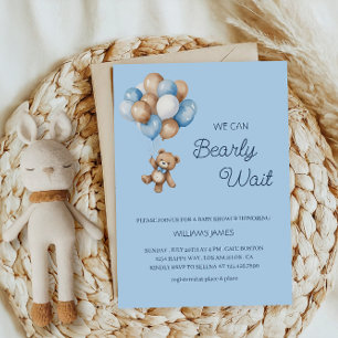 We Can Bearly Wait - Blue & Brown Teddy Bear Invitation