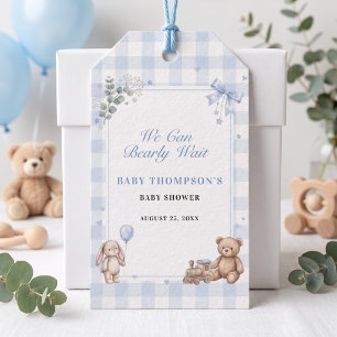 We Can Bearly Wait Blue Gingham Teddy Bear Gift Tags