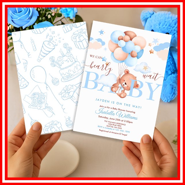 We Can Bearly Wait Blue  Invitation (Creator Uploaded)