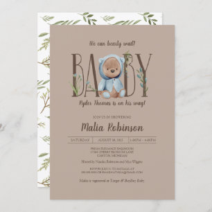 We Can Bearly Wait!  Blue Teddy Bear Baby Shower I Invitation