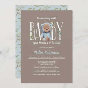 We Can Bearly Wait! Blue Teddy Bear Baby Shower In Invitation