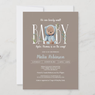 We Can Bearly Wait! Blue Teddy Bear Baby Shower Invitation