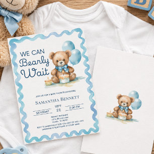 We Can Bearly Wait Blue Teddy Bear Boy Baby Shower Invitation