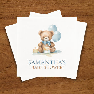 We Can Bearly Wait Blue Teddy Bear Boy Baby Shower Napkin
