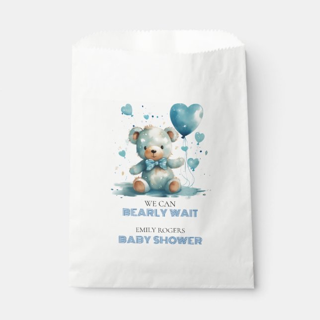 We can bearly wait Blue Teddy Bear Favour Bags (Front)