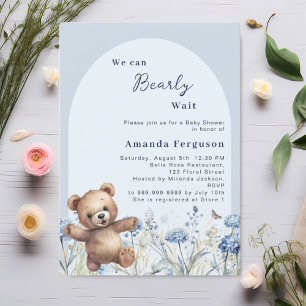 We can bearly wait blue teddy boy  Baby Shower Invitation