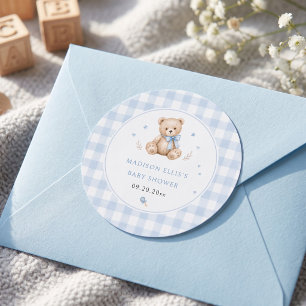 We Can Bearly Wait Blue Watercolor Bear Classic Round Sticker