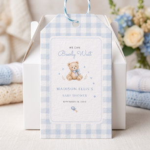 We Can Bearly Wait Blue Watercolor Bear Gift Tags