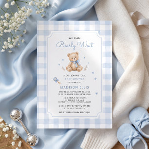 We Can Bearly Wait Blue Watercolor Bear Invitation