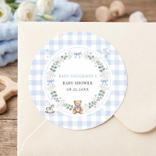 We Can Bearly Wait Blue Watercolor Boy Teddy Bear Classic Round Sticker