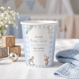 We Can Bearly Wait Blue Watercolor Boy Teddy Bear Paper Cups