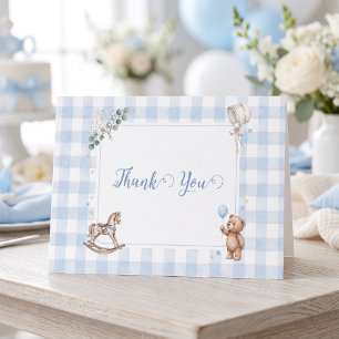 We Can Bearly Wait Blue Watercolor Boy Teddy Bear Thank You Card