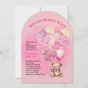 We can bearly wait blushing hydrangea baby shower invitation