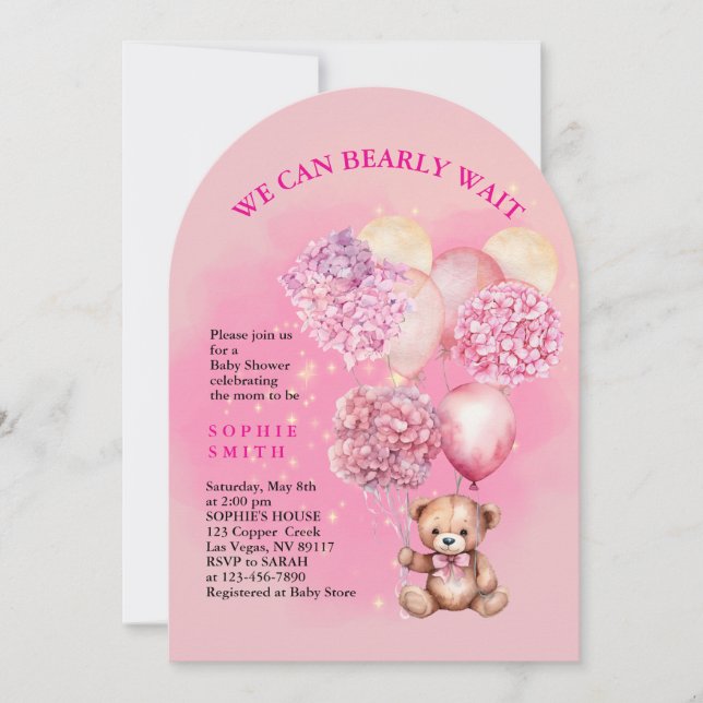 We can bearly wait blushing hydrangea baby shower invitation (Front)