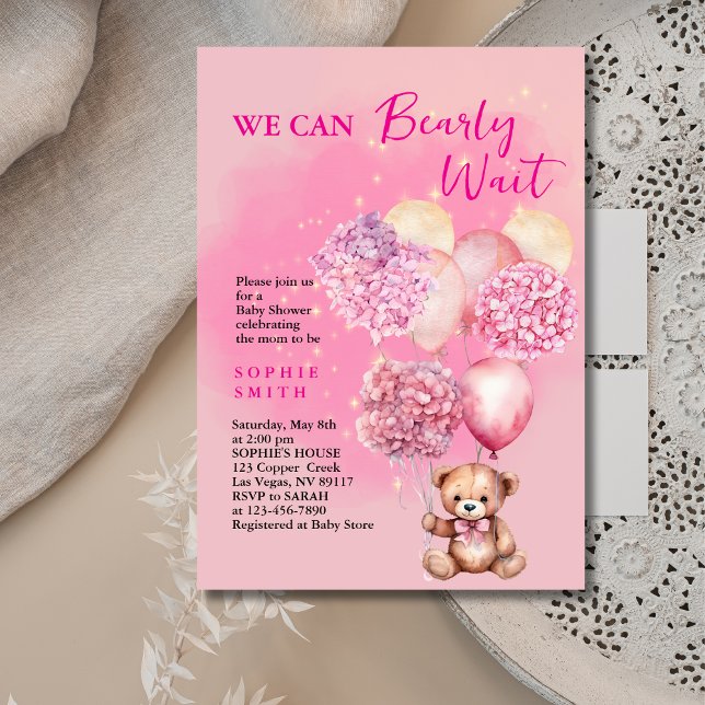 We can bearly wait blushing hydrangea baby shower invitation (Creator Uploaded)