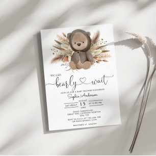 We Can Bearly Wait Boho Bear Baby Shower Invitation