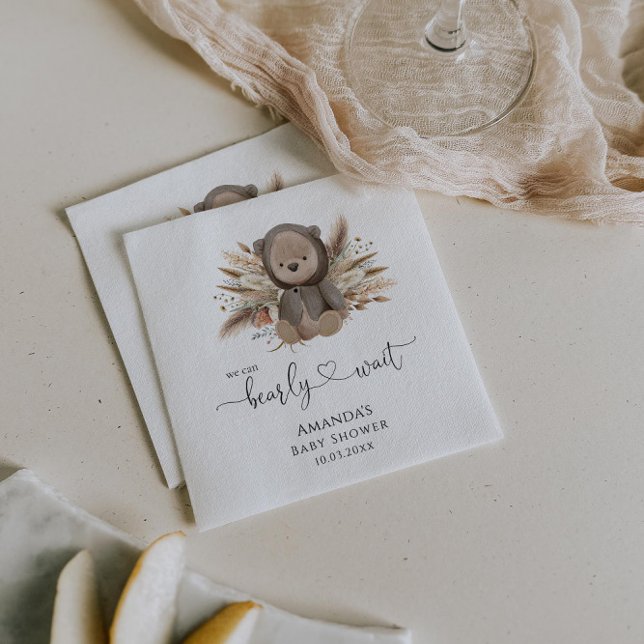 We Can Bearly Wait Boho Bear Baby Shower Napkin (Creator Uploaded)