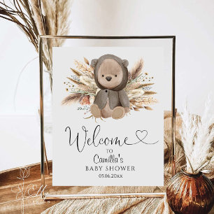 We Can Bearly Wait Boho Bear Baby Shower Poster