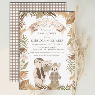We Can Bearly Wait Boho Bear Family Baby Shower Invitation