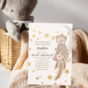 We Can Bearly Wait Boho Bear Moon Baby Shower Invitation