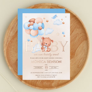 We Can Bearly Wait Boho Blue Beige Boy Baby shower