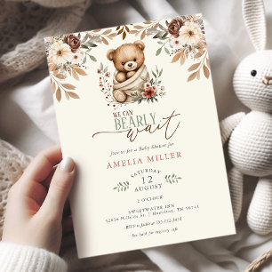 We Can Bearly Wait Boho Floral Baby Shower Invitation